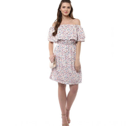 Women's Rayon Floral Half Sleeve Above Knee Dress (Multicolor)
