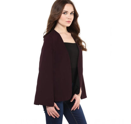 Women's Polyester Solid Cape Sleeve Blazer (Wine)