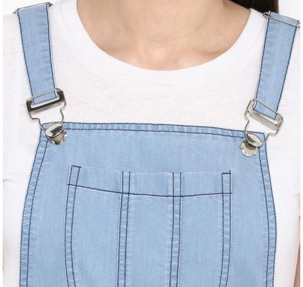 Women's Denim Solid Sleeveless Above Knee Dress (Blue)