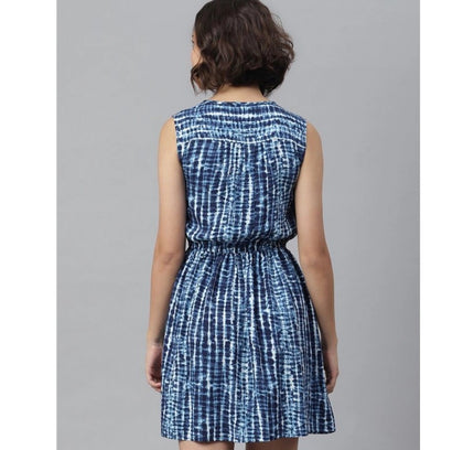 Women's Rayon Tie &amp; Dye Sleeveless Above Knee Dress (Blue)