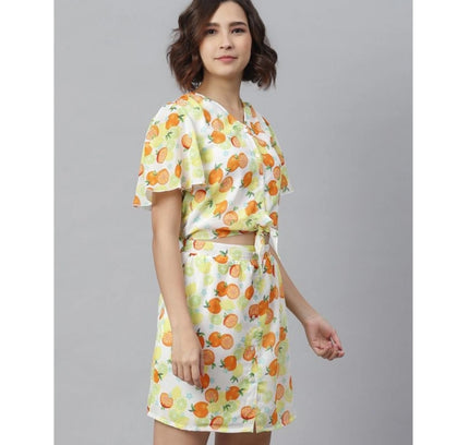 Women's Polyester Printed Flutter Above Knee Dress (Orange - Yellow)