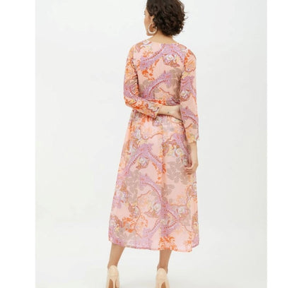 Women's Polyester Printed Long Sleeves Calf-length Dress (Multicolor)