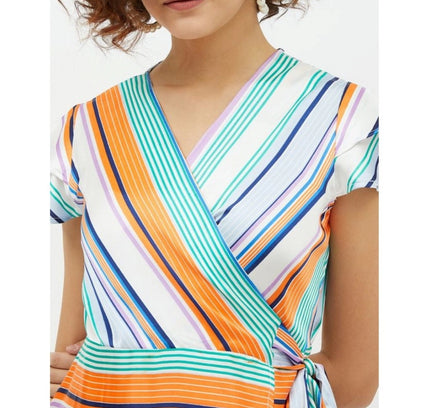 Women's Satin Striped Short Sleeve Knee-Length Dress (Multicolor)