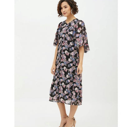 Women's Polyester Chain Print Cap Sleeve Calf-length Dress (Multicolor)