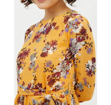 Women's Polyester Floral Long Sleeves Calf-length Dress (Multicolor)