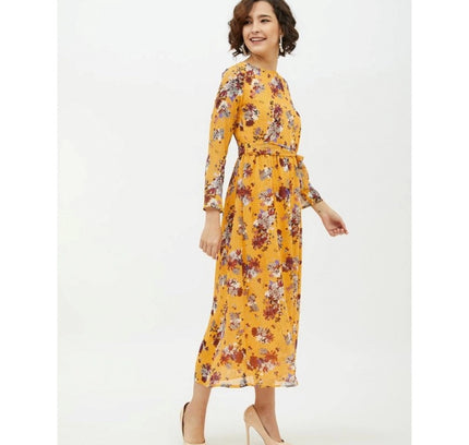 Women's Polyester Floral Long Sleeves Calf-length Dress (Multicolor)