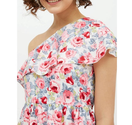 Women's Polyester Floral One Shoulder Calf-length Dress (Multicolor)