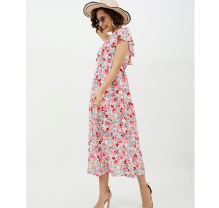 Women's Polyester Floral One Shoulder Calf-length Dress (Multicolor)