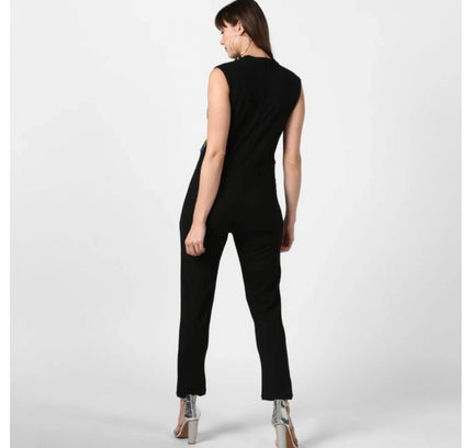 Women's Polyester Embellished Sleeveless Jumpsuit (Black)