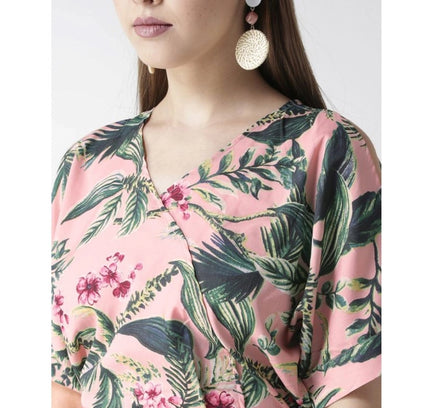 Women's Polyester Floral Half Sleeve Jumpsuit (Pink)