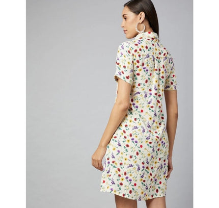 Women's Polyester Floral Short Sleeve Above Knee Dress (Multicolor)