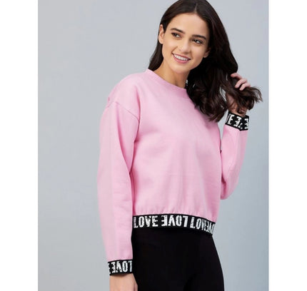Women's Fleece Solid Long Sleeves Sweatshirt (Pink)