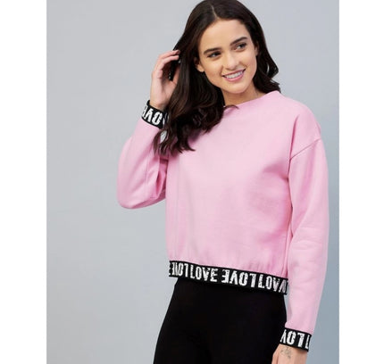 Women's Fleece Solid Long Sleeves Sweatshirt (Pink)