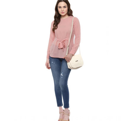 Women's Polyester Solid Long Sleeves Regular Top (Pink)