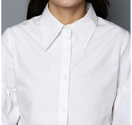 Women's Cotton Solid Bell Sleeve Top (White)