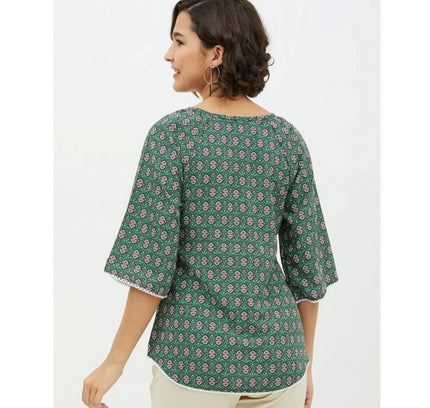 Women's Polyester Printed 3-4th Sleeves Top (Green)