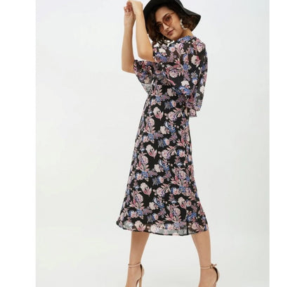 Women's Polyester Chain Print Cap Sleeve Calf-length Dress (Multicolor)