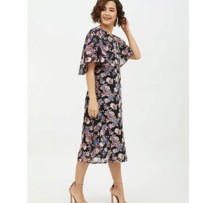 Women's Polyester Chain Print Cap Sleeve Calf-length Dress (Multicolor)