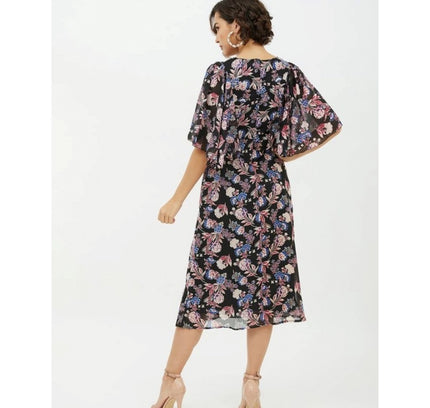 Women's Polyester Chain Print Cap Sleeve Calf-length Dress (Multicolor)