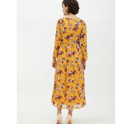 Women's Polyester Floral Long Sleeves Calf-length Dress (Multicolor)