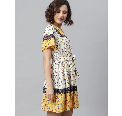 Women's Polyester Floral Flutter Above Knee Dress (Multicolor)