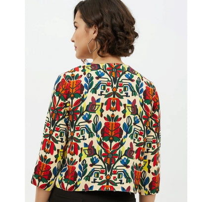 Women's Polyester Floral 3-4th Sleeves Shrug (Multicolor)