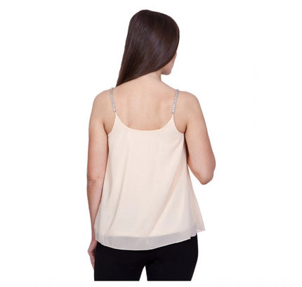 Women's Polyester Solid Shoulder Straps Regular Top (Beige)