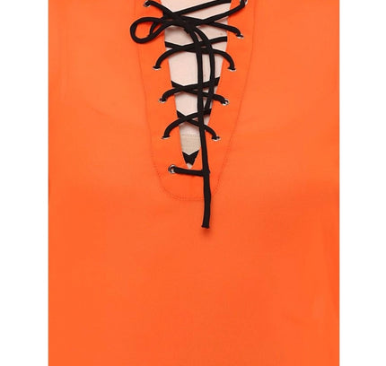 Women's Polyester Solid Long Sleeves Regular Top (Orange)