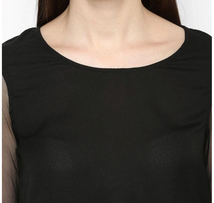 Women's Polyester Solid Tier Sleeve Top (Black)