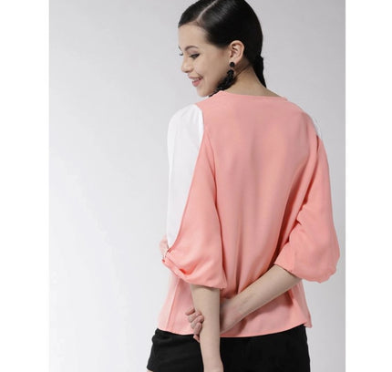 Women's Polyester Colour Block Slit Sleeve Top (Pink)