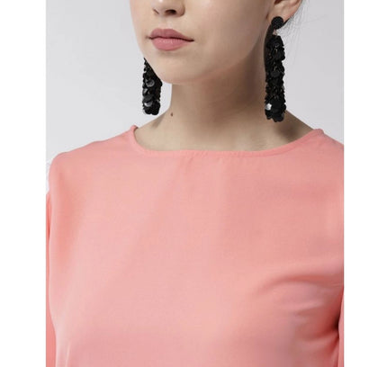 Women's Polyester Colour Block Slit Sleeve Top (Pink)