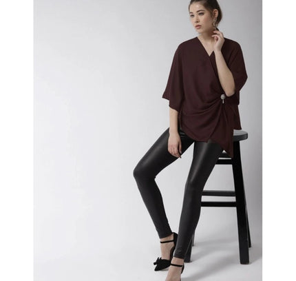 Women's Polyester Solid Cape Sleeve Top (Maroon)