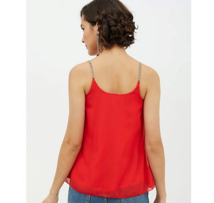 Women's Polyester Embellished Shoulder Straps Top (Red)