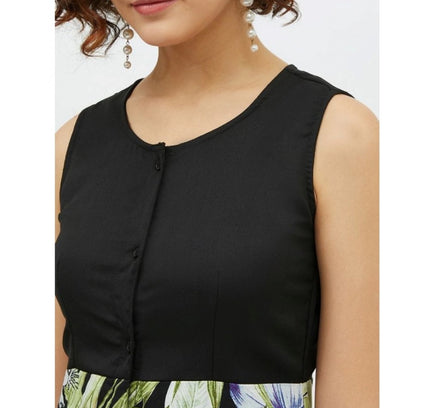 Women's Rayon Floral Sleeveless Calf-length Dress (Multicolor)