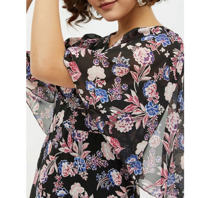 Women's Polyester Chain Print Cap Sleeve Calf-length Dress (Multicolor)