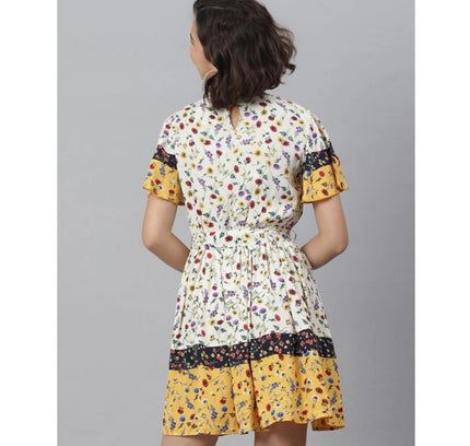 Women's Polyester Floral Flutter Above Knee Dress (Multicolor)