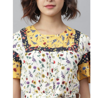 Women's Polyester Floral Flutter Above Knee Dress (Multicolor)