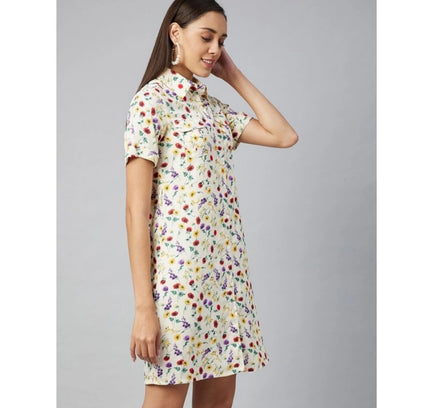 Women's Polyester Floral Short Sleeve Above Knee Dress (Multicolor)