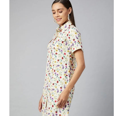 Women's Polyester Floral Short Sleeve Above Knee Dress (Multicolor)
