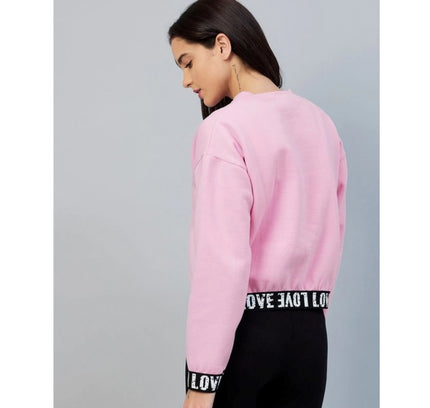 Women's Fleece Solid Long Sleeves Sweatshirt (Pink)