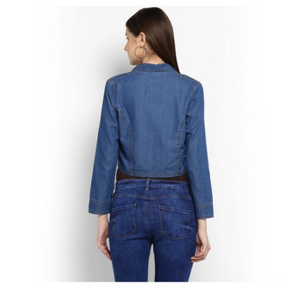 Women's Denim Solid 3-4th Sleeves Shrug (Blue)