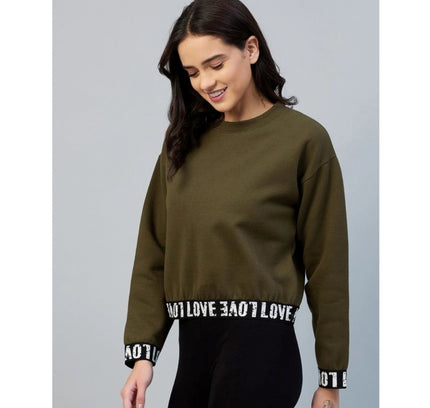 Women's Fleece Solid Long Sleeves Sweatshirt (Olive)