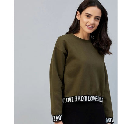 Women's Fleece Solid Long Sleeves Sweatshirt (Olive)
