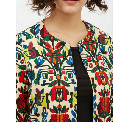Women's Polyester Floral 3-4th Sleeves Shrug (Multicolor)