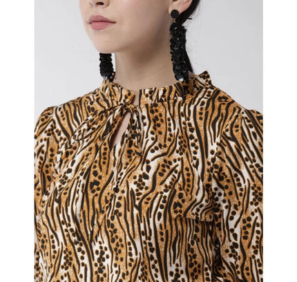 Women's Polyester Printed Bell Sleeve Top (Orange - Black)