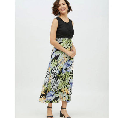 Women's Rayon Floral Sleeveless Calf-length Dress (Multicolor)