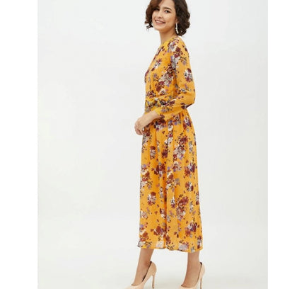 Women's Polyester Floral Long Sleeves Calf-length Dress (Multicolor)