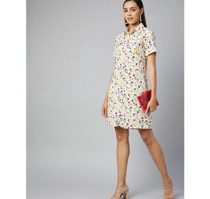 Women's Polyester Floral Short Sleeve Above Knee Dress (Multicolor)