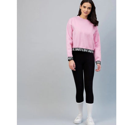 Women's Fleece Solid Long Sleeves Sweatshirt (Pink)