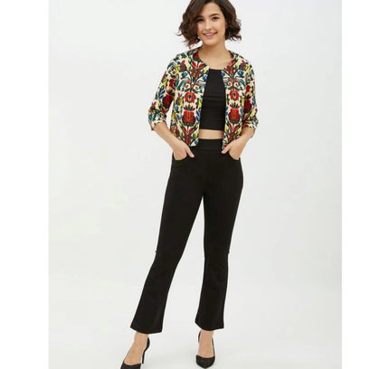 Women's Polyester Floral 3-4th Sleeves Shrug (Multicolor)
